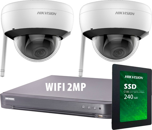 Kit Seguridad Hikvision Dvr 4 Ch+ 2 Camaras Wifi 2mp + Disco