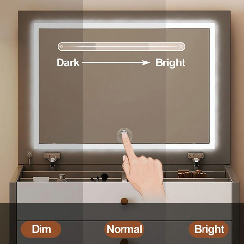Tocador De Dormitorio Con Cajones Espejo Modernos Led Gris