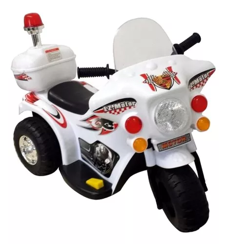 Moto eletrica triciclo infantil policial com iluminacao