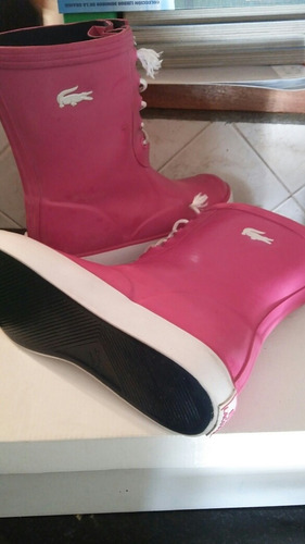 Botas Lluvia Lacoste Mujer Rosas Impecables De Verdad!!