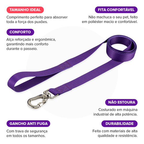 Coleira Guia 10 Metros Para Cães Cachorro Adestramento Passeio Tamanho M Porte Médio Basic Pet Roxo
