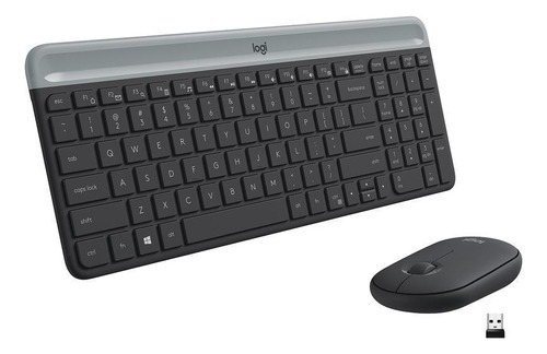 Kit Teclado E Mouse Sem Fio Logitech Mk470 Slim Preto Cinza