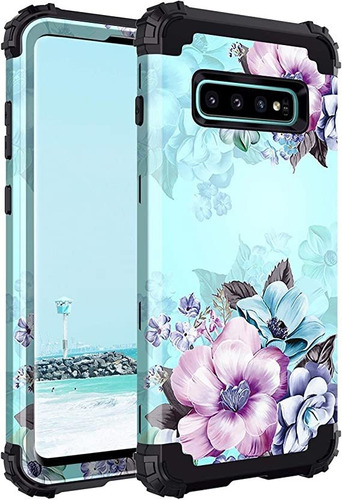 Casetego Compatible Con Galaxy S10 Case, Floral Three Layer