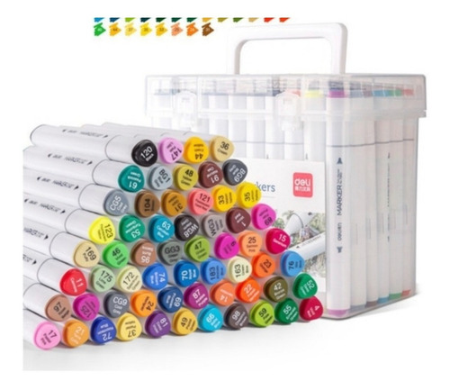 Imagen 2 de 6 de Marcadores Plumones Doble Punta Caja 80 Colores Punta Pincel