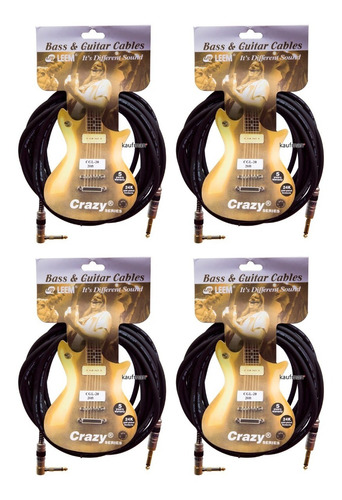 4 Cables Guitarra Bajo Plugs Chapado Oro Marca Leem 6 Metros