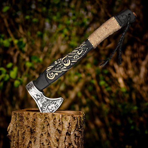 Hacha Vikinga Hecha A Mano Con Funda De Cuero, Mango De Made