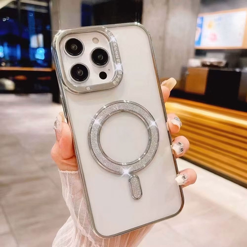 Funda Case Para Iphone Magnética Trasparente Con Brillos Plateado Iphone 11