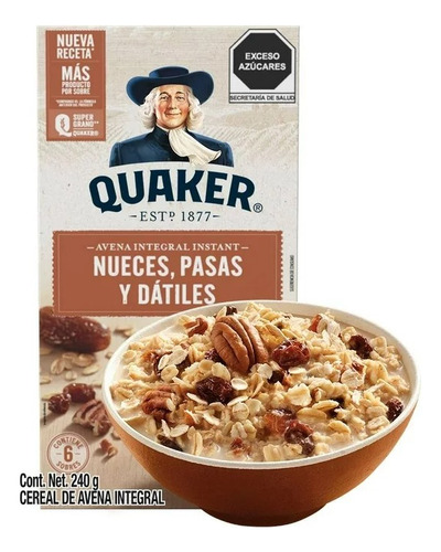 Avena Instantánea Quaker Nueces Pasas Y Dátiles 240 G 3pzas