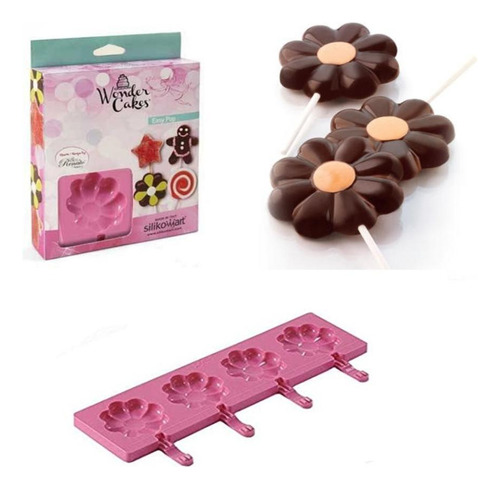 Molde Silicone Pirulito 4 Cavidades Gourmet Flor Silikomart