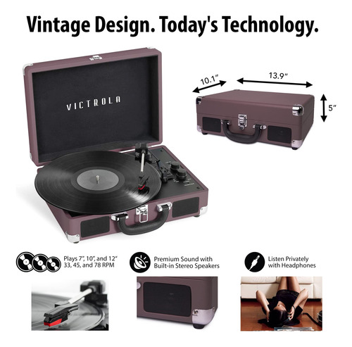 Victrola Tornamesa Portátil Estilo Vintage, Color Magenta
