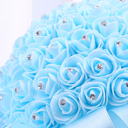Ramo De Boda De Rosas Artificiales Azules Con Detalles De Cr