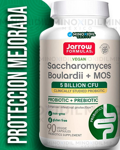 Jarrow Formulas, Saccharomyces Boulardii Plus Mos Probiótico + Prebiótico, Soporte Mejorado Para El Tracto Intestinal,5 Billones De Cfu, Contiene 90 Cápsulas Vegetales De Liberación Retardada.