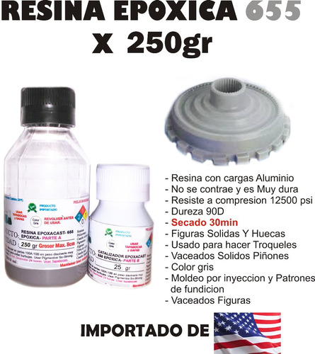 Resina Epoxica Liquida  655 X250g Troqueles Piñones Moldes