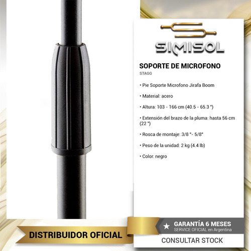 Imagen 4 de 8 de Pie Soporte Microfono Jirafa Boom Stagg Mis-0822bk Metalico