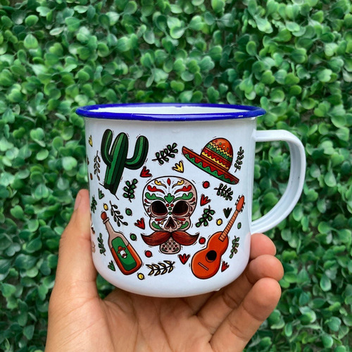 Imagen 3 de 4 de Taza Peltre Diseño Mexicano S4 - Viva México Mes Patrio