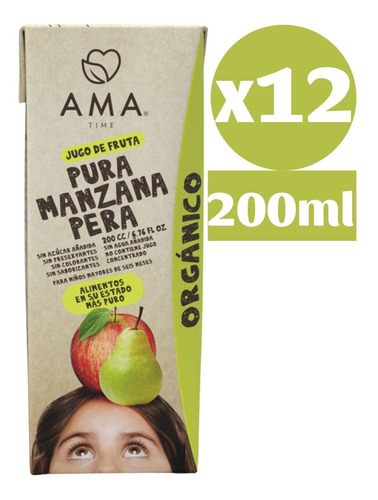 Ama Jugo De Fruta Orgánico Manzana Pera 12x200cc Tetra
