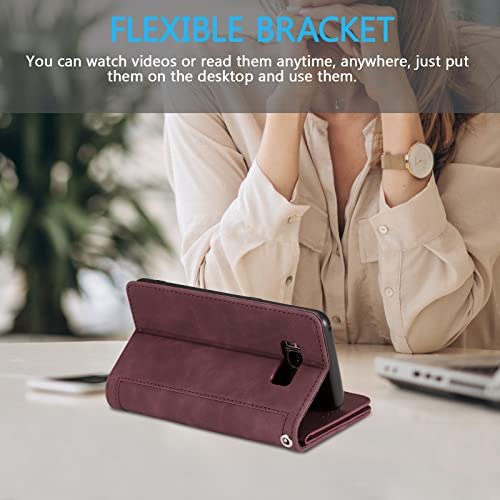 Funda Cartera Para Galaxy S8 Rojo Vino Piel Sintetica -3