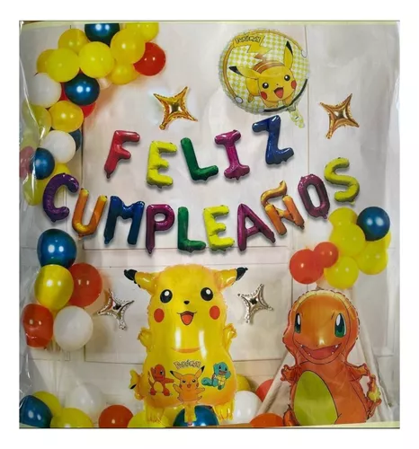 Combo Globos Pokémon Pikachu Metalizados Completo Decoración