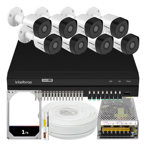 Kit Cftv Monitoramento 8 Cameras Intelbras 3130 Dvr 1208 1tb