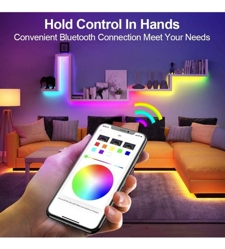 Imagen 5 de 6 de Cinta Rollo Tira Luces Led 5mt Multicolor Rgb 5050 Bluetooth