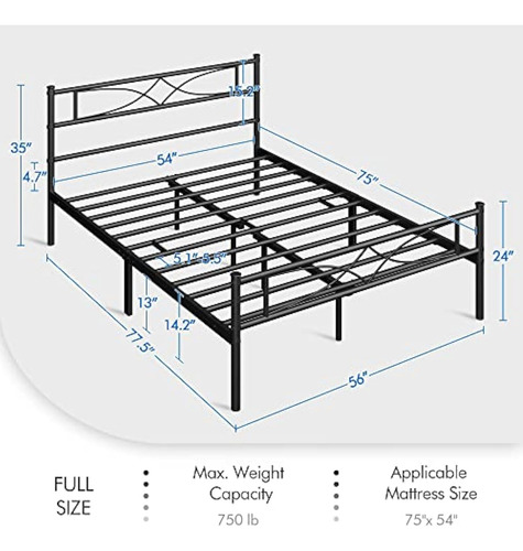 Base De Cama Matrimonial Negra Yaheetech