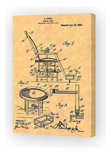 Cuadro Canvas Barberia Patente Silla Peluquero Barbero P5