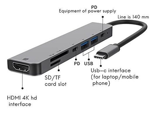 7 1 Usb Tipo Hub Hdmi 4k Pd Gigabit Ethernet Vga 3.0 Mic