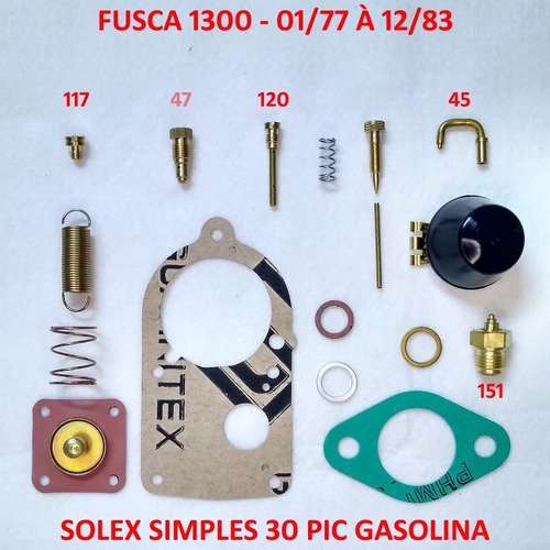Kit Reparo Carburador Fusca 1300 Solex 30 Pic Gasolina