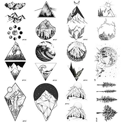 12 Piezas Lote Geometria Triangulo De Montaña Tatuaje Tempor