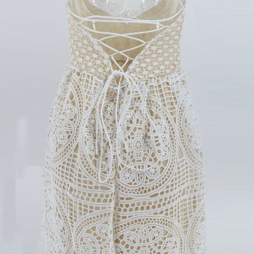 Vestido Lencero De Encaje Sin Espalda Con Cuello En V