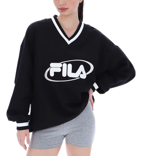 Fila Mujer Buzo Fit V-neck Pullover - Black