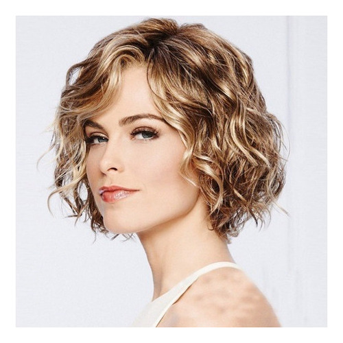 Peluca Corto Fluffy Corto Natural Ondulado Pelo Rizado Oro