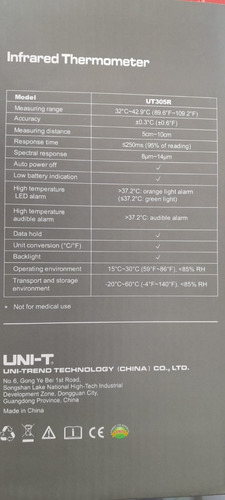 Termometro Infrarojo Uni-t Ut305r