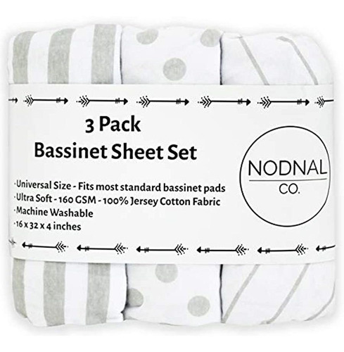  Bassinet Fitted Sheet Set  Pack  Jersey Gray Cotton Fo...