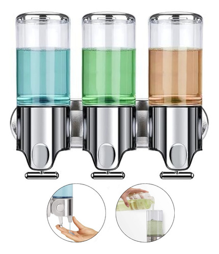 Dispensador Triple Jabón Liquido Shampoo Pared Hotel Cocina