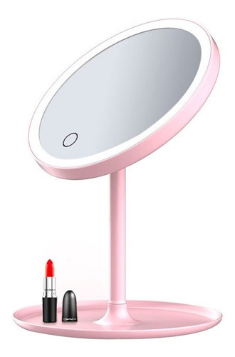 Espejo Maquillaje Redondo 3 Tonos Luz Led Táctil Gira 360° Color del marco Rosado