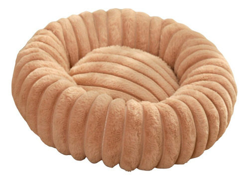 Cama Para Perros Con Almohada De Felpa Redonda Caqui 50cm
