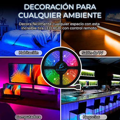 Tira De Luz Led Rbg 5050 Con Control De 2 Mt Led.42.2 T2919 Luz Rgb Ele-Gate