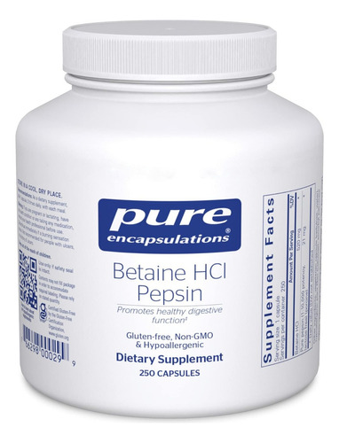 Betaína Hcl Pepsina Pure Encapsulations 250 Cápsulas