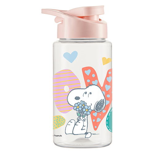 Garrafa De Plástico Com Tampa Rosa Modelo Snoopy Love 500ml.