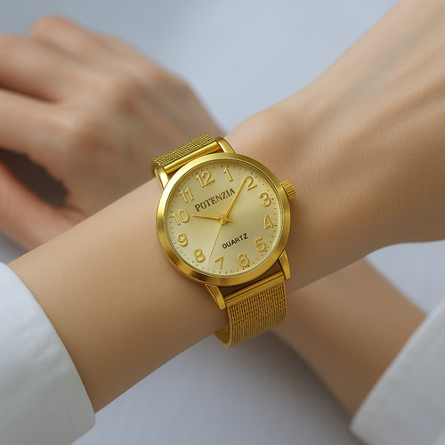 Relógio Feminino Prova D Água + Kit Colar E Brincos + Caixa Dourado Dourado Dourado