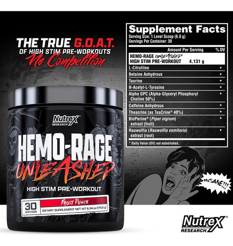 Sabor de ponche pré-treino Nutrex Hemo Rage Unleashed 30 Serv