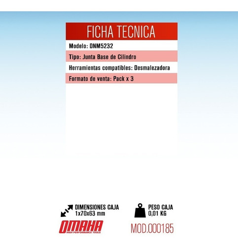 Juntas De Cilindro Desmalezadora Omaha Dn52 3 Unidades