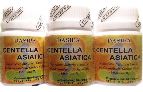 Centella Asiatica + Gingko + Vit B Dasipa. Pack 3 X 60 Comp.