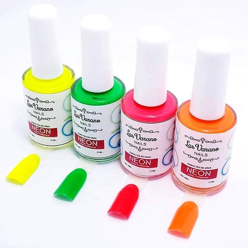 4 Esmaltes Fluo Neon Comunes + Top Coat Gel Frío Anmat Fuor