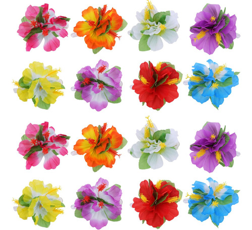 24 Pieces Flower Clips Multicolor Hawaiian Hibiscus Flo...