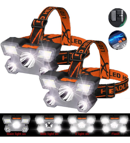 Linterna Frontal T5 Strong Light, 5 Led, Recargable Por Usb