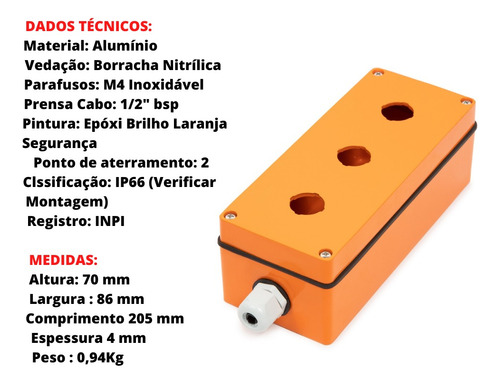 Botoeira Metálica Com 3 Furos De 22mm Kit Com 4 Peças