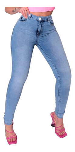 Calça Jeans Feminina Cós Alto Pala Dupla Traseira Clara