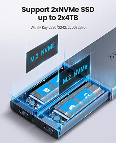Carcasa Ssd Nvme M.2 De Doble Bahía Orico De Aluminio Usb3.2
